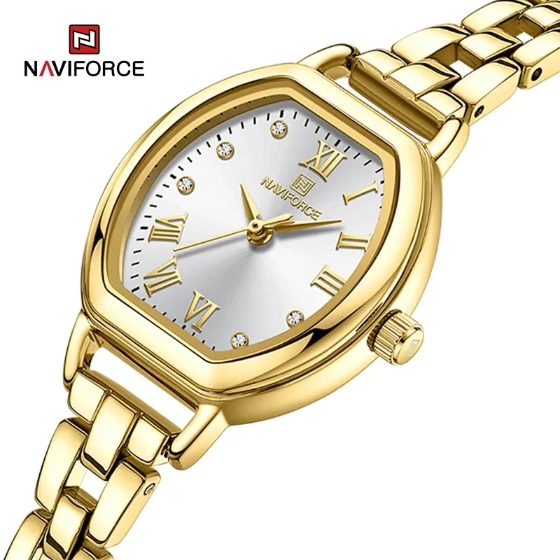 Naviforce NF5035 Silver Dial Gold-tone Ladies Watch